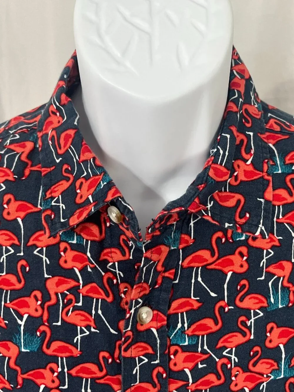 Banana Republic 🦩 Men's LT Blue Pink Flamingo Linen Slim Fit Shirt 🔥
